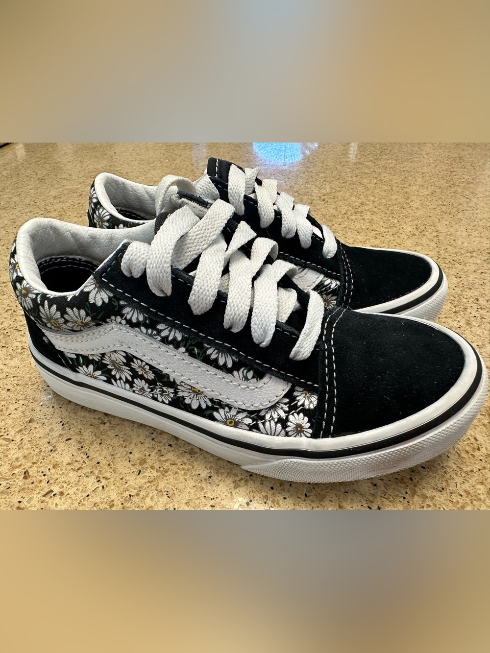 Vans Black Daisy Skate Shoes with White Stripe